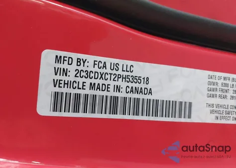 2023 Dodge Charger R/T z USA, uszkodzony, nr VIN 2C3CDXCT2PH535518